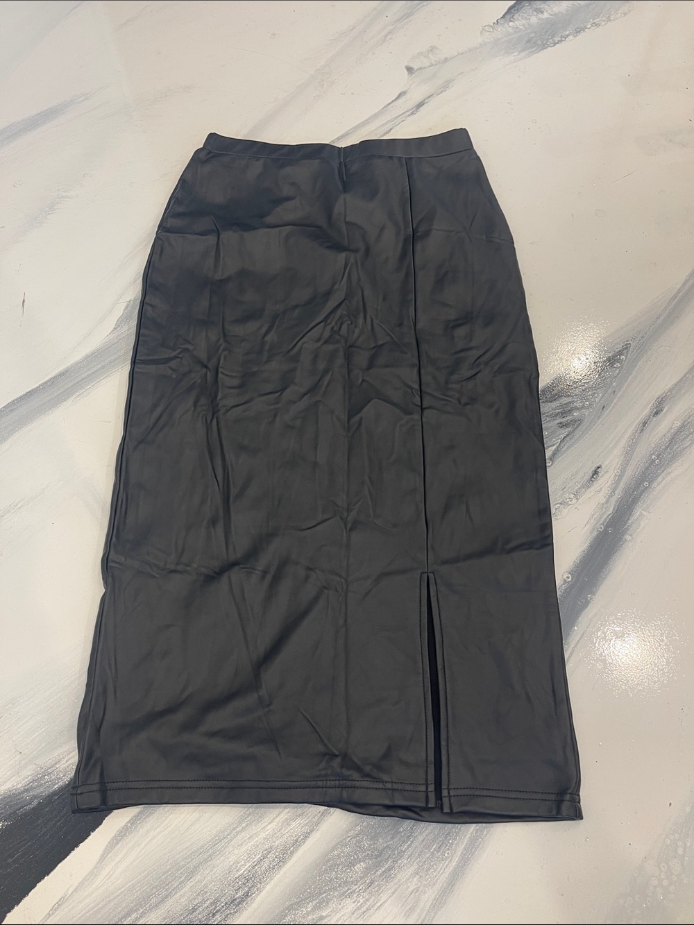 SHEIN Black Midi Pencil Skirt with Front Slit